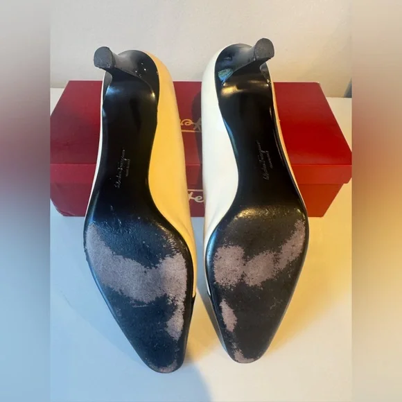 Salvatore Ferragamo Black and Cream Heels 9.5C - Picture 8 of 10